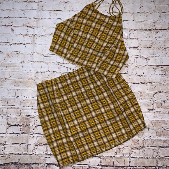 two piece yellow plaid set